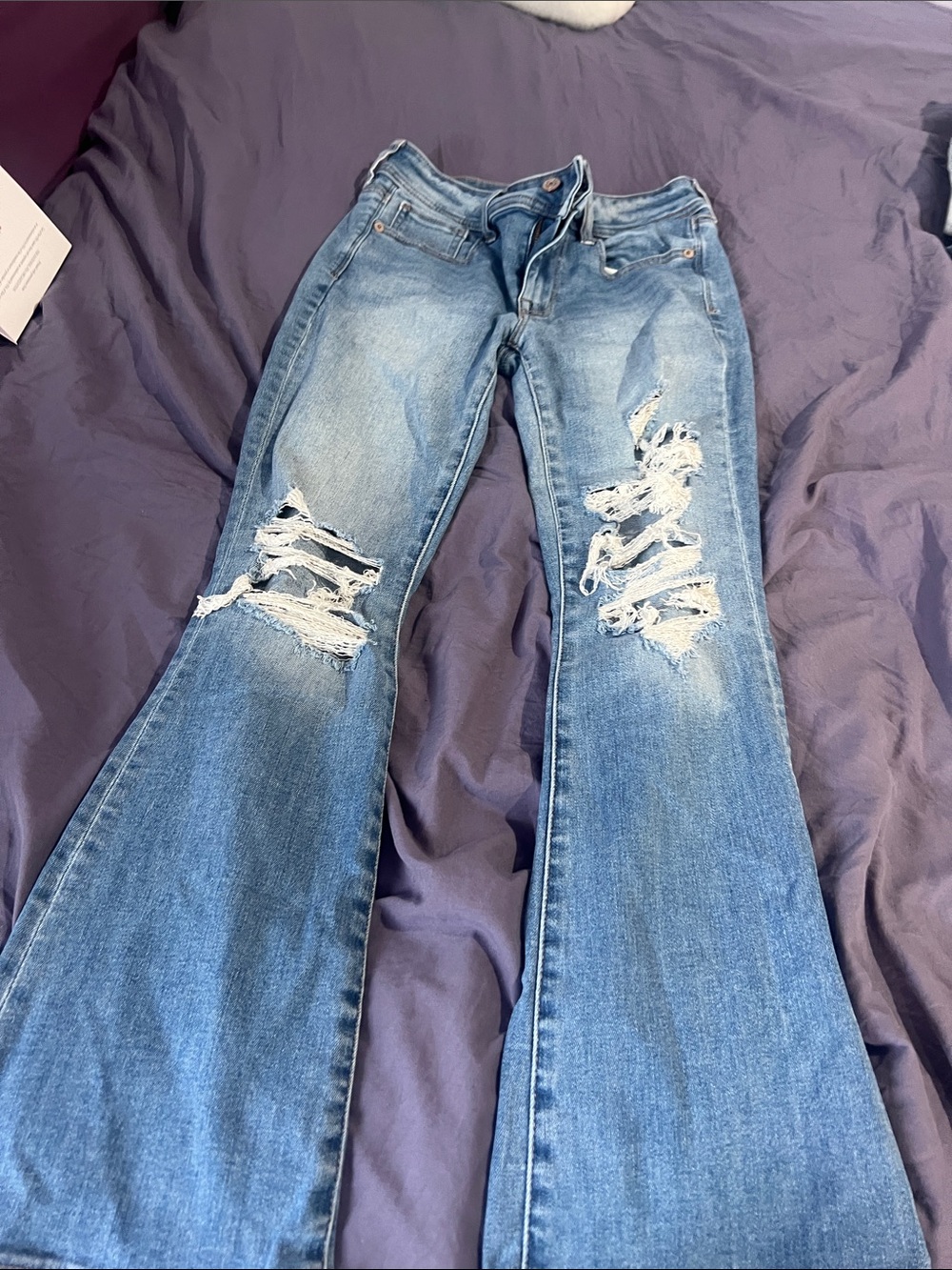 American Eagle Outfitters Light Blue Ripped Flare Jeans